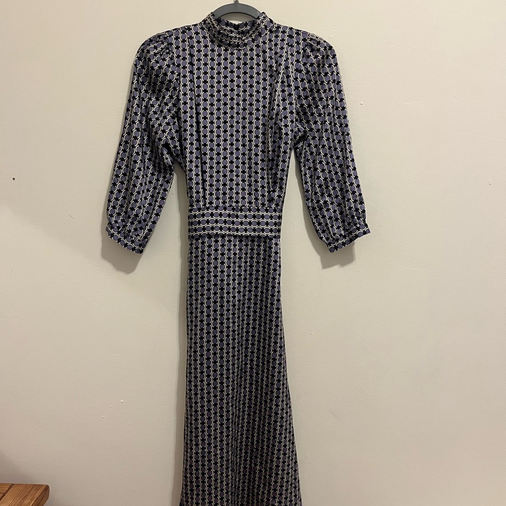 ZARA AW20 Long Circle Print Satin Dress With Belt ZS Purple Lilac Black New